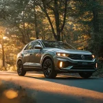 Volkswagen T‑Roc d’occasion sur route, design audacieux et dynamique