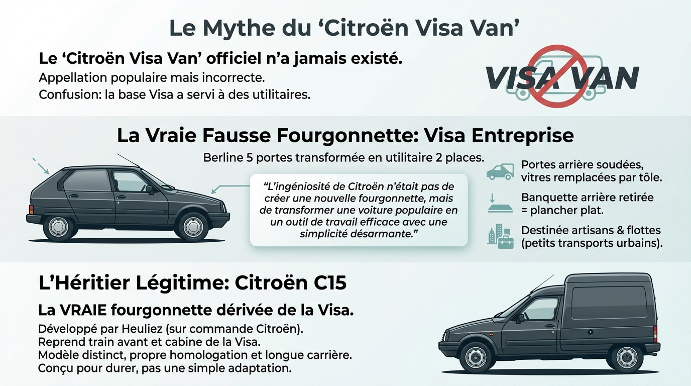 Comparaison visuelle entre une Citroën Visa Entreprise et un utilitaire C15