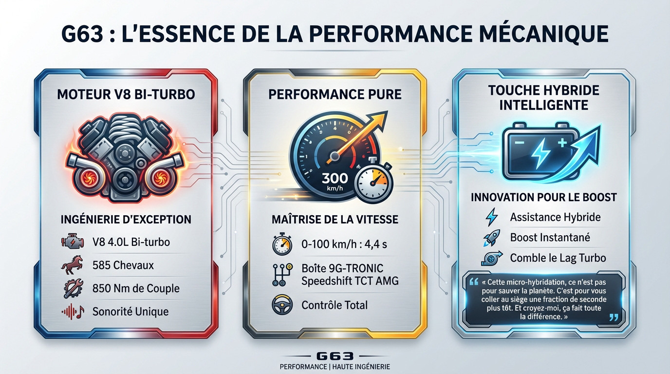 Moteur V8 biturbo du Mercedes G63 AMG, symbole de performance mécanique et de luxe