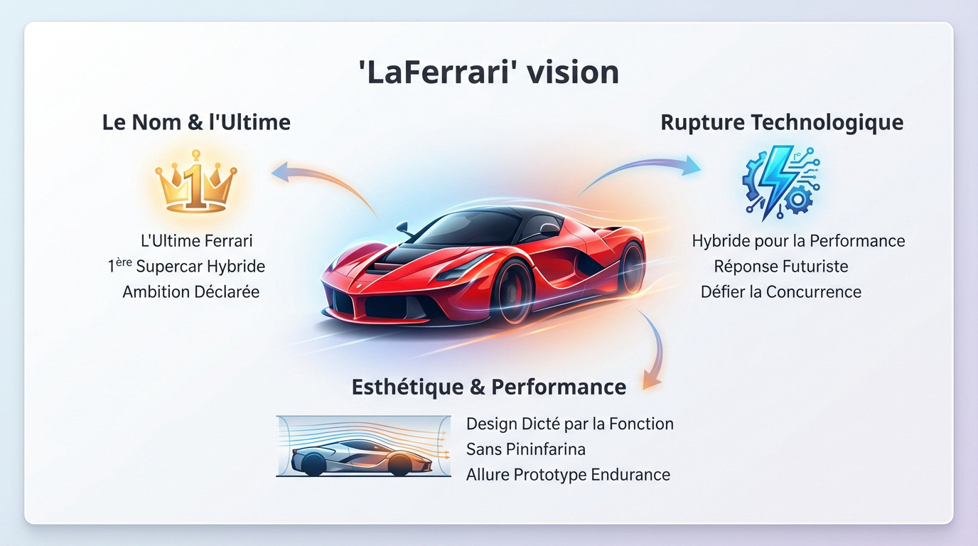 Infographie détaillant la vision technique et le design de la Ferrari LaFerrari