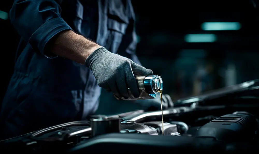 Mécanicien vérifiant le niveau d’huile moteur sous capot Renault Megane 3