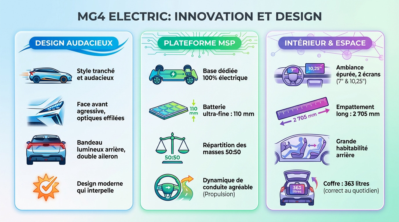 La MG4 électrique affichant son design audacieux et ses lignes sportives sur route