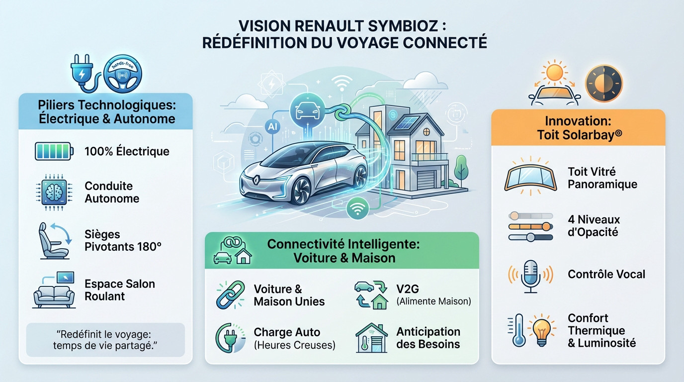 Concept car Renault Symbioz illustrant la fusion entre habitat et mobilité électrique